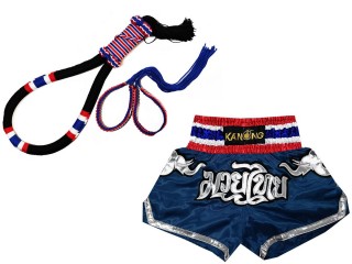 Sada Mongkol Prajead s Muay Thai šortky: Set-Mongkol-Flag-Black-125-Navy