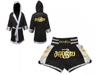 Kanong Muay Thai boxerské plášť + Kanong Muay Thai Trenky : Set-141-Černá